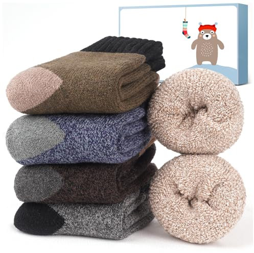 URECOVER Thermosocken Herren Wollsocken Vatertagsgeschenk für Papa: 5-Pk Wintersocken Herren 39-42, Opa Papa Geschenk Vatertag für Männer Herrentagsgeschenke Mann Geburtstagsgeschenk für Männer