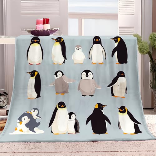 Flauschige Kuscheldecke 130x150 cm, Weiche Flanell Sofadecke mit Cartoon-Pinguin Mit Tiermotiv, Waschbare Decke für Kinder, Jungen & Erwachsene, Warme Tagesdecke