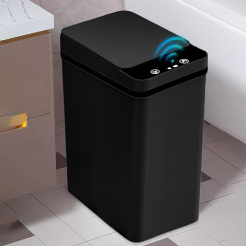 Zinueen Mülleimer Bad 12L Sensor Kosmetikeimer Schwarz - Mülleimer mit Sensor Technologie, Touchless & Wasserdicht - für Büro & Bad - Mülleimer mit Deckel & No Noise Funktion