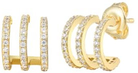 XENOX® Trio Creolen - Damen Ohrringe aus hochwertigem 925/- Sterlingsilber mit Zirkonia-Steinen | XS10322G