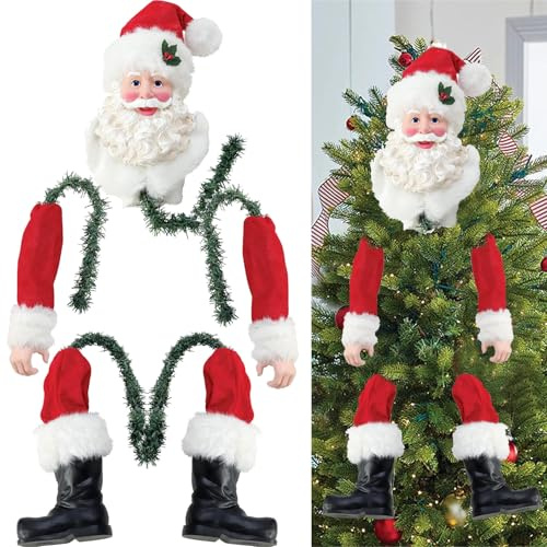 Grinch Dekor für Weihnachtsbaum,lustiger Weihnachtsbaumschmuck,Weihnachten Grinch Körper Ornament,Grinchs Elfenkopf/Arm/Bein für Weihnachtsbaumstola Elf gefülltes Bein Stecken Baumspitze Ornamente