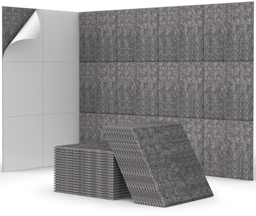 48 St. Quadratische Akustikplatten selbstklebend, TONOR Schallabsorber Schallschutz mit Hochdichte Wandfliesen Schall Dämmung 30x30x0,9cm für Studio, Büro, Akustische Behandlung & Wanddekoration Grau