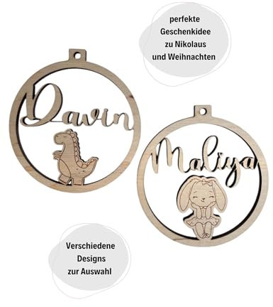 Weihnachtskugel mit Namen aus Holz, Weihnachtskugel personalisiert, Anhänger Christbaumschmuck, Wichtelgeschenk