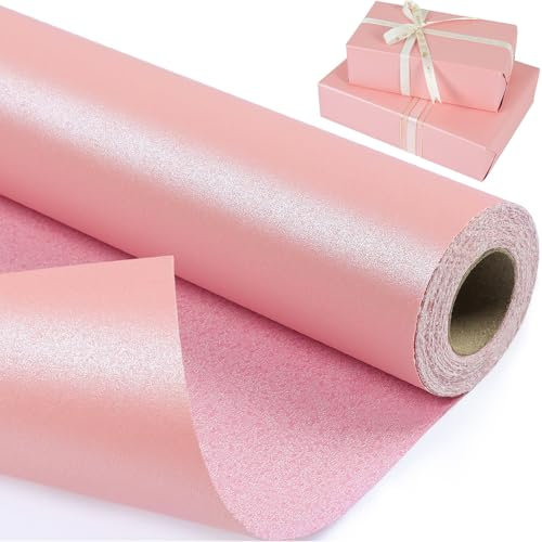 Rouleau de papier cadeau rose uni avec nacre - Papier cadeau à paillettes - Pour anniversaire, Saint-Valentin, fête des mères, fête prénatale - 43 cm x 10 m