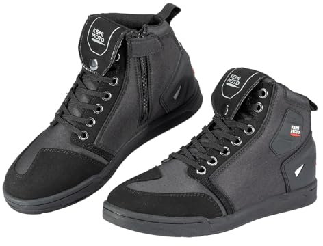 KEMIMOTO Motorrad Schuhe Herren, Motorradstiefel Causal,mit Verstärkte Schaltpads, Aktmungsaktiver Motororad Sneaker,Schwarz/Grau