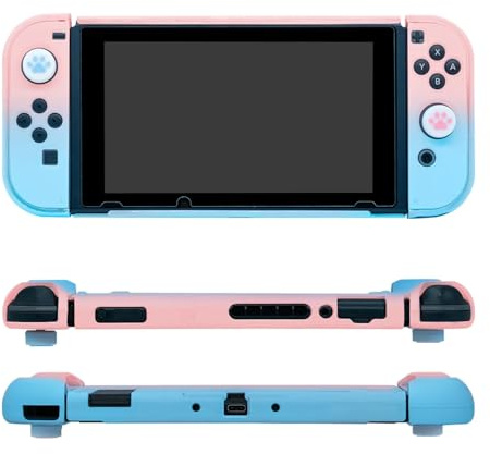 Coque de Protection pour Nintendo Switch, Étui Dégradé Rose et Bleu, avec Couvre-Joysticks - Non Compatible OLED