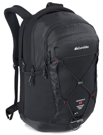 Eurohike Metropolis 33 Litre Backpack with Laptop Sleeve, 33L Daysack, Durable, Adjustable & Ventilated Rucksack, Bag for Men & Women, Ideal for Commuting, School, Work, Hiking & Travel (Black)