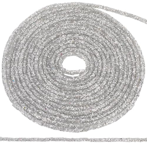 GORGECRAFT 4.6 m Pailletten Strass Schlauchschnur 5mm Silberfarben Gummiharz Glitzer Schnürsenkel Schnürsenkel Kapuzenpullover Schnur Dekorationen Seilbesatz Für Selbstgemachte Kleider Kleidung Schuh