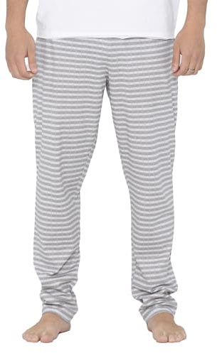 Enorsia Mens Cotton Check Print Pyjamas - Elasticated Waist, Straight Leg Comfortable Loungewear & Sleepwear for Men (Grey, M)