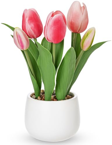Oairse Künstliche Latex-Tulpen im Keramiktopf tulpen deko Kunstblumen Blumensträuße Tischarrangements, Geschenk für Zuhause, Büro, Party, Hochzeit, Geburtstag, Garten