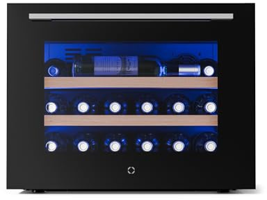 KLARSTEIN Illuminosa Vinoteca Integrable - 19 Botellas, 1 Zona, 5-20°C, LED, Control Táctil, Puerta UV, 3 Estantes Madera, Nevera Vinos Empotrable