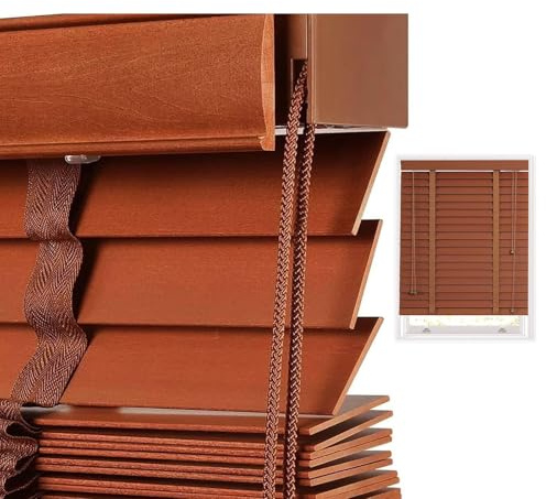 Blackout Wood Venetian Blinds 55cm 60cm 80cm 90cm 100cm 110cm 120cm 130cm 160cm Wide Horizontal Blinds Shutters for Windows 50mm Slats Venetian Blind Easy Fit Curtains(Dark Brown)