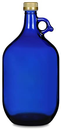 WYSKONT Glasballon Rund Ballonflasche - 5 Liter Glasflasche mit Handgriff und Schraubverschluss - 1 Stück (Blaue 5L, 1 Stück)