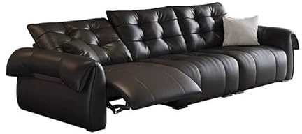 KIBONCY Elektrisches multifunktionales schwarzes Ledersofa, Wohnzimmer, modernes, einfaches Kino, teleskopisch verstellbares, gerades Sofa an der Wand.(2.7m)