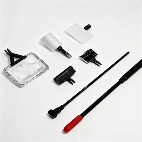 ZYQUES 6 in 1 Fish Tank Cleaner, Aquarium Cleaning Kit Adjustable Fish Tank Cleaning Kit with Long Handle Algae Scraper Sponge Brush Gravel Rake Fishes Net for Water Changing And Sand Cleaner