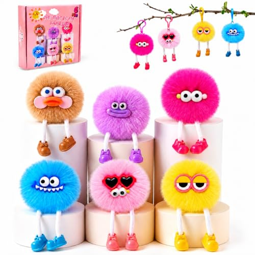 LEADSTAR Süße Plüsch-Schlüsselanhänger für Kinder, 6 Stück Monster Flauschige Rucksack-Anhänger, Geschenkbox für Geburtstagspartys, Schultüten-Füllung, Karnevalspreise