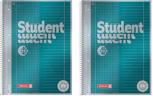 BRUNNEN Collegeblock Premium Student „DUO“ | A4, kariert/liniert, 80 Blatt, petrol (Doppelpack)