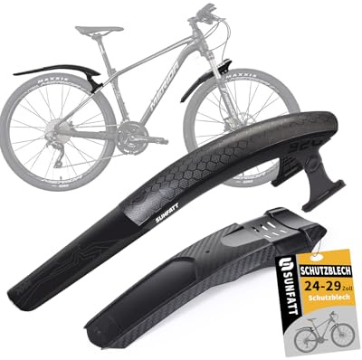 Fahrrad Schutzblech Mountainbike 24-29 Zoll Set [NICHT für V-Brakes] | Bohrungsfreie Kabelbinder-Montage Verstellbarer Spritzschutz (Vorne & Hinten) für MTB und E-Bike Robustes PVC