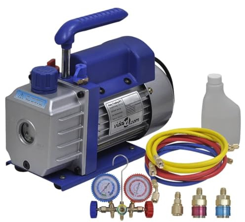 Ziaphsol Bomba de vacío de una etapa con 2 vías distribuidor manómetros, 220 V, 50 Hz, 120 W, 50 L min de vacío, con mangueras de 152 cm para mantenimiento de aire acondicionado