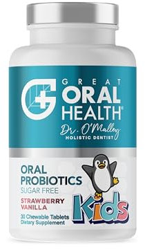 Oral Probiotics for Mouth Bad Breath Treatment for Kids Dental Care & Cavity Prevention with BLIS K12 M18 – Dr Formulated Dental Probiotics for Teeth and Gums, 30 Chewable Tablets Strawberry Vanilla