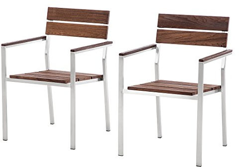 Ambientehome Stuhl, 2er Set Stapelstuhl Teakholz Edelstahl Soho Antik Sessel, braun, 56x61x86 cm, 69289