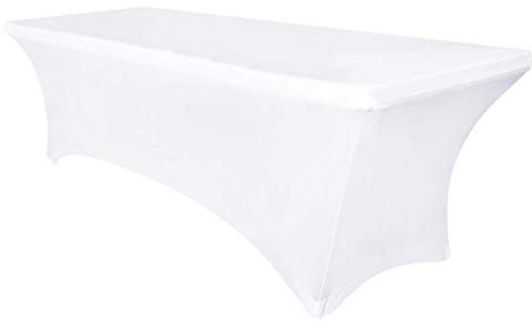 Obstal 180 cm Stretch-Husse für Standard-Klapptische, Universal-Tischabdeckung, rechteckig, Schutz für Hochzeit, Bankett, Party, Weiß, ca. 183 cm Länge x 76 cm Breite x 76 cm Höhe