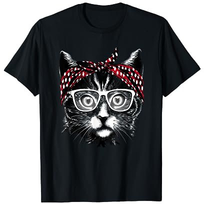Niedliche Katze mit Bandana und Brille für Herren, Damen, Kinder. T-Shirt