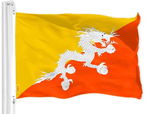 G128 Bhutanische Flagge,90x150 cm,LiteWeave Pro Serie bedrucktes 150D Polyester,Länderflagge, für drinnen und draußen, lebendige Farben, Messingösen, dicker und langlebiger als 100D 75D Polyester
