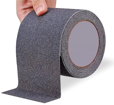 OQingluan Cinta Antideslizante Adhesiva, 10cm*18m, Cinta Antideslizante de Alta Tracción, Cinta Antideslizante Seguridad Adhesiva Respaldados, Impermeable, para Uso en Interiores y Exteriores, Gris