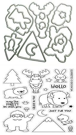 Qoiseys Elch und Eisbär Stempel und Stanzschablonen Set,Clear Stempel und Stanzen Set Basteln Prägeschablone,Silikonstempel Metall Die Stanzen für DIY Scrapbooking Fotoalbum