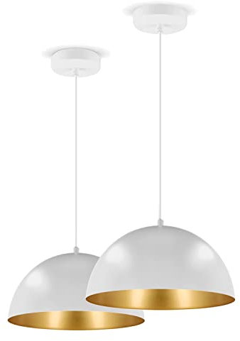 LED Universum 2er-Set Pendelleuchten Jada Weiß/Gold Ø30cm x 125cm, E27 Fassung, max. 40W, Hängelampe, Hängeleuchte, Deckenlampe, Wohnzimmerleuchte, Kinderzimmerlampe, Metall