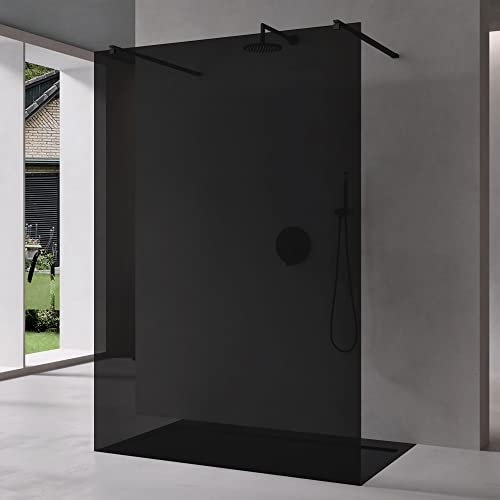 Mai & Mai Paroi de Douche Fumée 138x200 Douche à L'italienne Gris Teintée BR1VG Verre 8mm avec Revêtement Nano Easy Clean 2 Stabilisateurs Rectangulaires Noirs