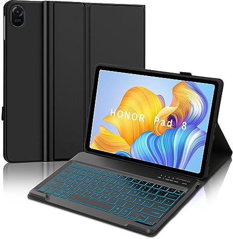 JADEMALL Coque Clavier pour Honor Pad 8 12 2022, AZERTY Français Clavier Rétroéclairé Bluetooth Détachable Magnétique pour Honor Pad 8 12, Noir