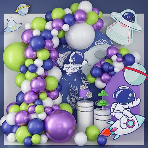 Luftballon Girlande Lila Blau Grün, Marineblau Grün Weiß Ballon Girlande mit Metallic Lila Luftballons, Perle Navy Blau und Violett Grüne Latex Partyballons Ballongirlande für Geburtstag Party Deko