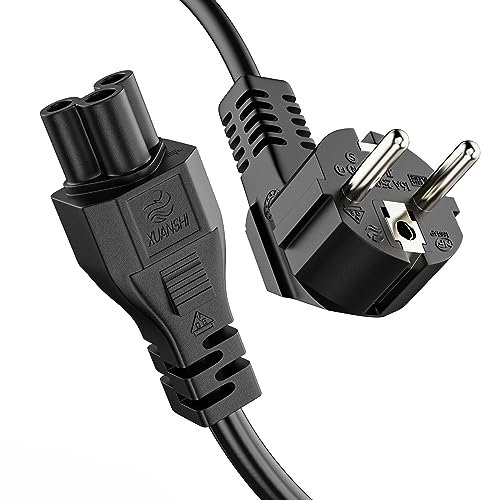 ETEC Cable de alimentación europeo, conector de contacto protector de 90° a conector hembra IEC C5 recto, cable de alimentación para electrodomésticos, 1,00 m, negro