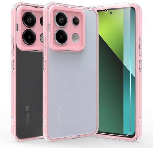 Fyriswho Cover per Xiaomi Redmi Note 13 Pro 5G Custodia con 1 Pellicola Protettiva in Vetro Temperato, Gomma Gel di Silicone Liquida Antiurto Custodia per Xiaomi Redmi Note 13 Pro 5G (6.67) - Rose