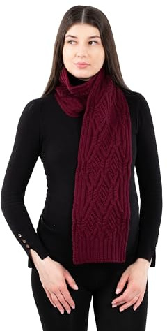 SAOL Irischer Strickschal für Damen, 100 % Merinowolle, Einheitsgröße, Wein, Einheitsgröße