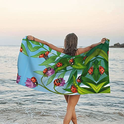HAHAFU Marienkäfer-Mikrofaser-Handtuch, Badetuch, Strandtuch, bedruckt, weich, warm, saugfähig, personalisierbar, schnell trocknend
