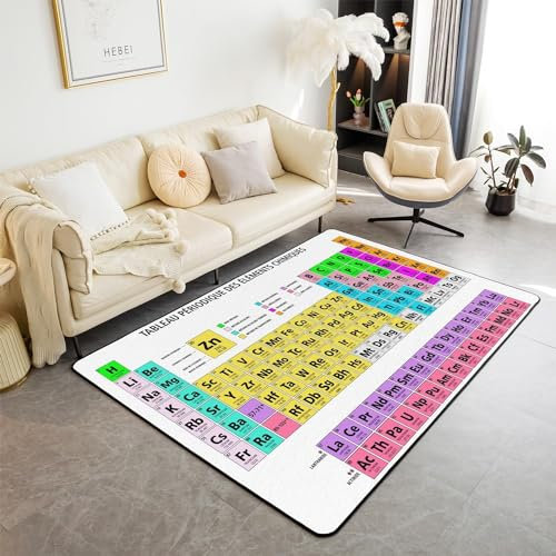HATEGE Teppich Wohnzimmer 80 x 160 cm Waschbar Periodensystem, Outdoor Teppiche Kurzflor 3D Teenager, Carpet Flauschig Periodensystem WS2412
