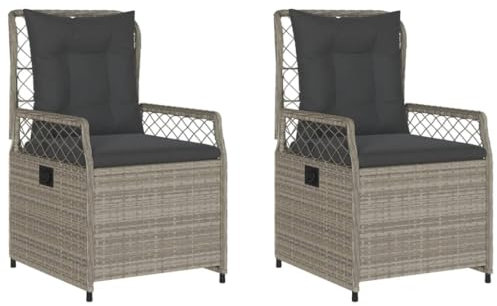 vidaXL Gartensessel 2 STK., Gartenstuhl mit Kissen Stahlrahmen, Loungesessel für Außenbereich, Stuhlset, Verstellbar Hellgrau Poly Rattan