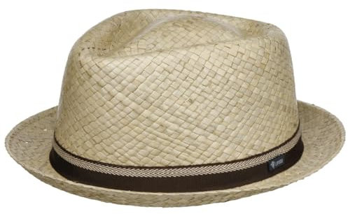Lipodo Bemiro Player Strohhut Damen/Herren (54-61 cm) - Made in Italy - Geflochtener Playerhut mit Garniturband - Pork-Pie aus Stroh - Unifarbener Trilby - Frühjahr/Sommer Natur-braun XL (60-61 cm)