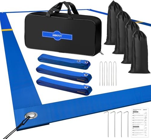 XXXYYY Professionelle Beachvolleyball-Linien für Sand, 7,2 x 152,4 cm, offizielle Größe, 5,1 cm, bessere Sichtbarkeit, verbesserte Wetterbeständigkeit, Edelstahlanker und Sandsäcke, Blau