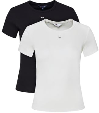 Tommy Jeans Damen 2er Pack T-Shirts Kurzarm Essential Rib Slim Fit, Mehrfarbig (Ecru/Dark Night Navy), XXS