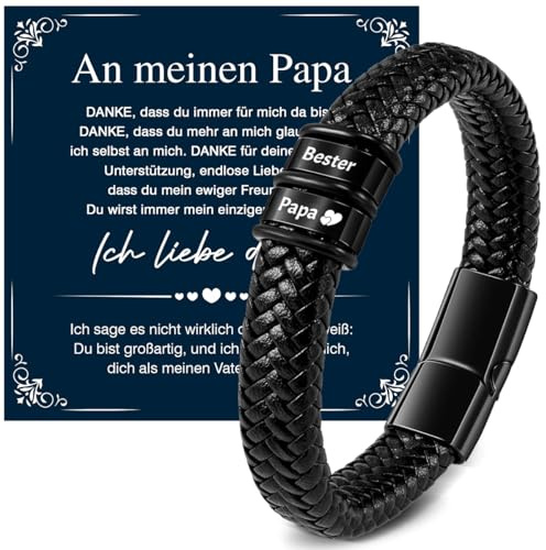 Meleager Geschenke für Papa, Armband Herren Leder mit Gravur - Bester Papa, Armbandschmuck als Geschenk Weihnachten, Vatertagsgeschenk, Geburtstagsgeschenk für Väter