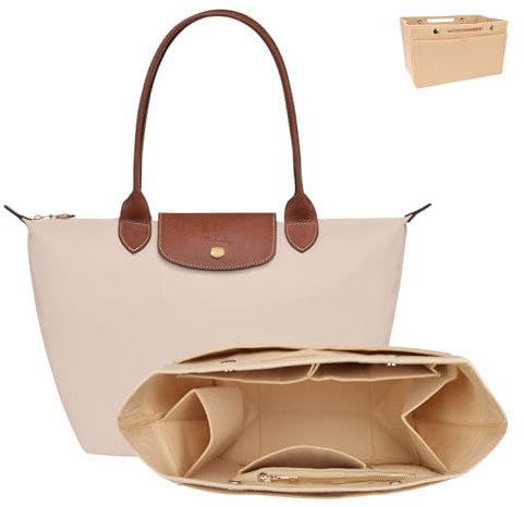 GADITIEK Organizer für Longchamp Tasche, Passend für L-Größe, mit mehreren Taschen, Multi-Pocket Felt Handbag Organizer for Insert Wallet Organizer for Longchamp (Beige-L)