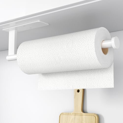 Paper Towel Holder Under Cabinet - Self-Adhesive or Drilling, Kitchen Roll Holder Wall Mounted, Towel Rack for Organization and Storage, Stainless Steel Kitchen Paper Roll Holder