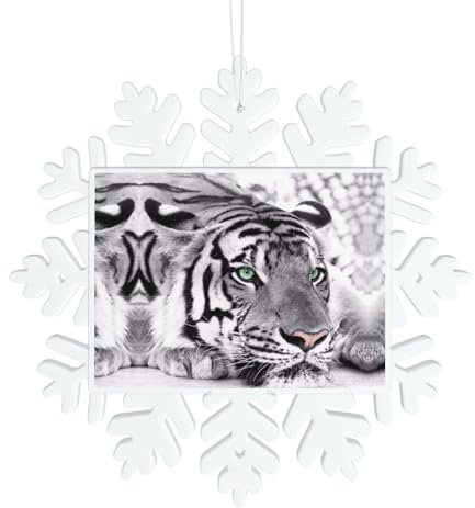 Schwarz-weißer Tiger-Weihnachtsschmuck, Weihnachtsbaumschmuck, bedruckt, Schneeflocke, Hängeornament für Zuhause, Party-Dekoration