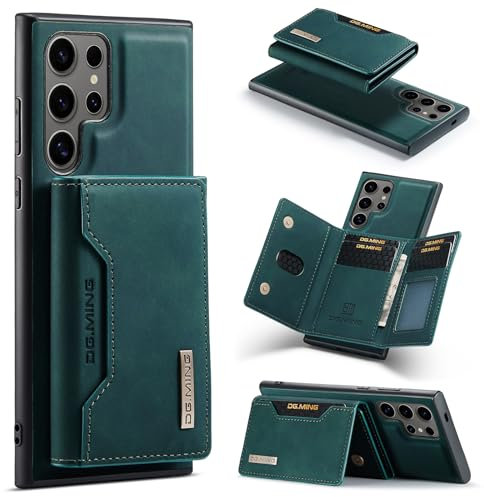 Custodia a portafoglio 2 in 1 per Samsung Galaxy S21 Ultra, custodia in pelle opaca con porta carte di credito staccabile con fibbia - verde