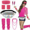 80er Jahre Outfit Damen- Disco 80er 90er Jahre Accessoires mit Bauchtasche Stirnband Beinwärmer Armbänder Halskette Ohrring 80s 90s Kleidung Retro Trainingsanzug Karneval Fasching Mottoparty Kostüm