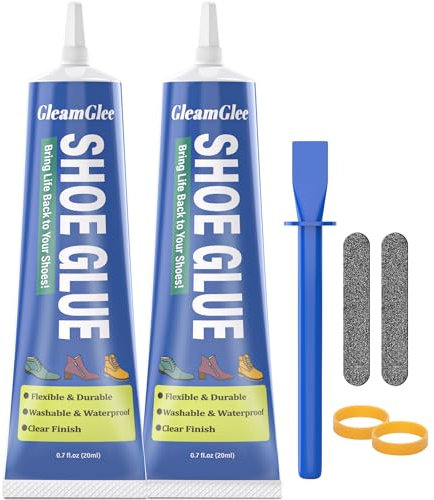 Spezialkleber Schuhkleber extra stark – wasserdichter, elastische und transparenter Textilkleber Sohlenkleber Absatzkleber Lederkleber, Reparaturkleber für Schuhe, Sohlen, Leder, Vinyl & mehr – 2x20ml